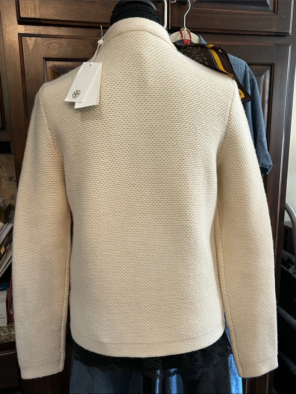 NWT Tory Burch Sz XS Cream Knit Buckle-Front Ross Cardigan Sweater Jacket